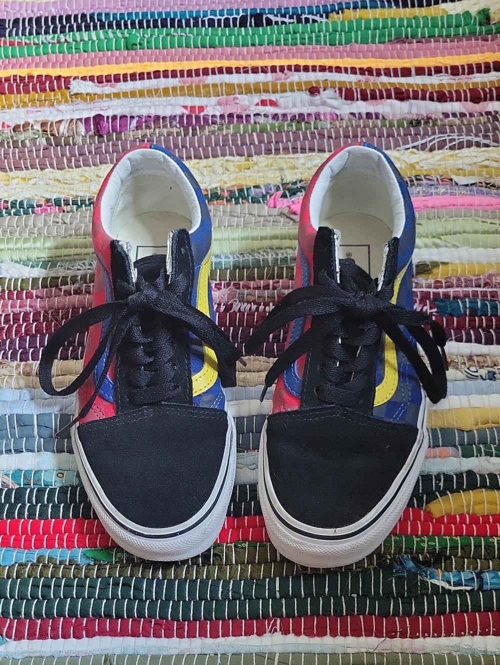 Vans Womens Sneakers Low Top Checkered Red, Yellow, Blue Size 5.5